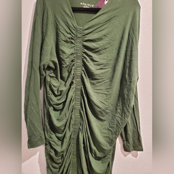 Women's Long Sleeve Asymmetrical Cinched Midi Bodycon Dress - Ava & Viv Green 2X - Picture 4 of 6